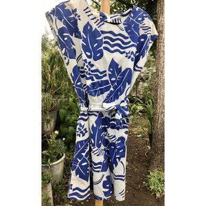 Vtg 80s High Noon Women’s Boxy Belted Tiki Hawaiian Jumper Romper Blue L XL USA